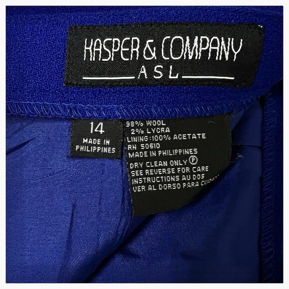 Vintage Kasper ASL Midi Skirt Size 14 Blue Pencil Back Zip Slit Lined Career - Picture 5 of 5
